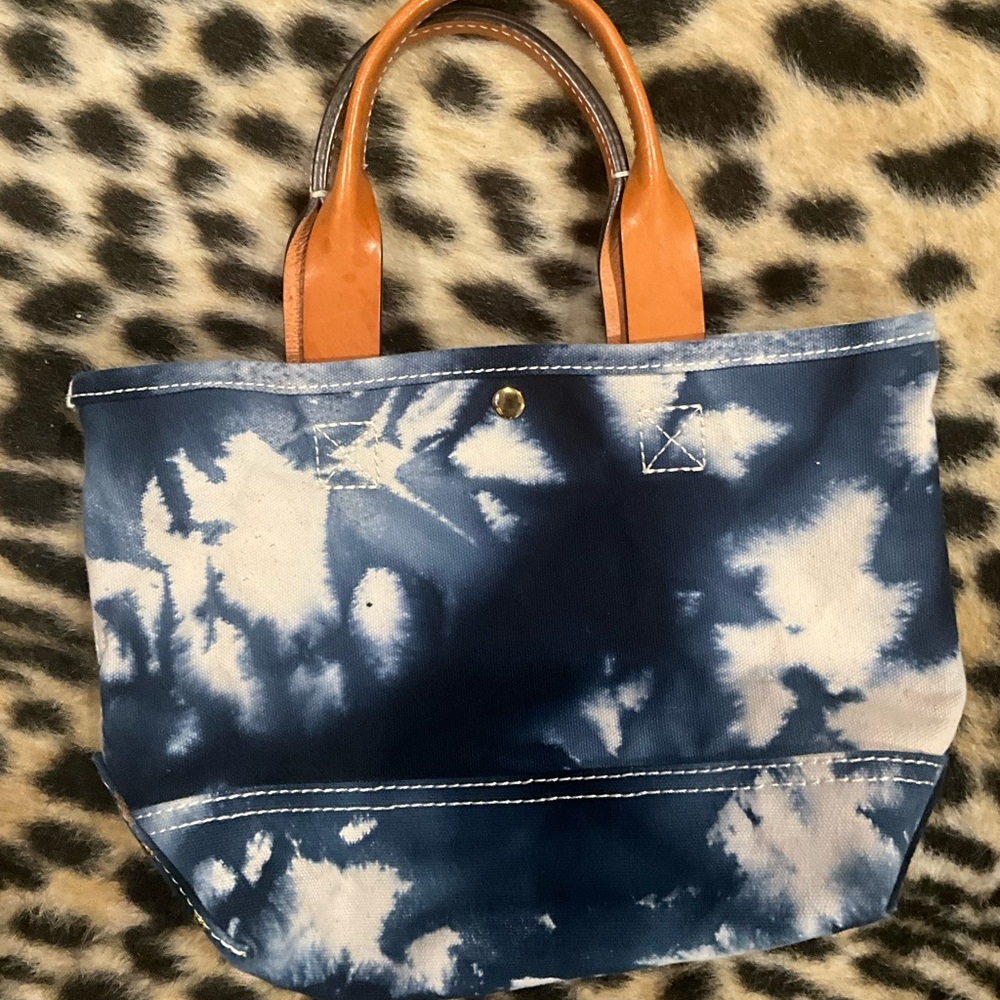 J.Crew Blue and Tan Tie-Dye Tote small